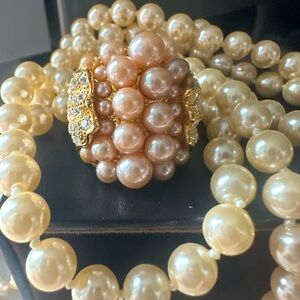 Vintage Large Cluster of Faux Pearls w Rhinestones Set in Gold